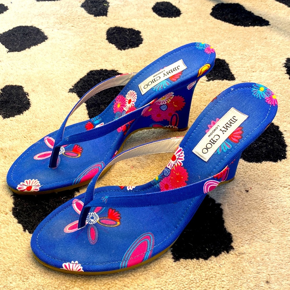 JIMMY CHOO | blue floral wedges vintage size 40 (10us)